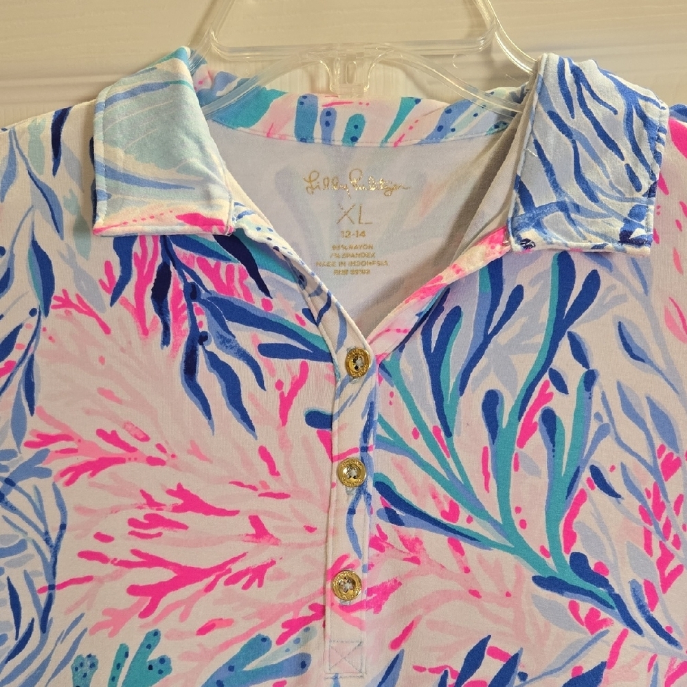 Girls Lilly Pulitzer Pink and Blue Flutter Sleeve Sundress - Picture 3 of 6